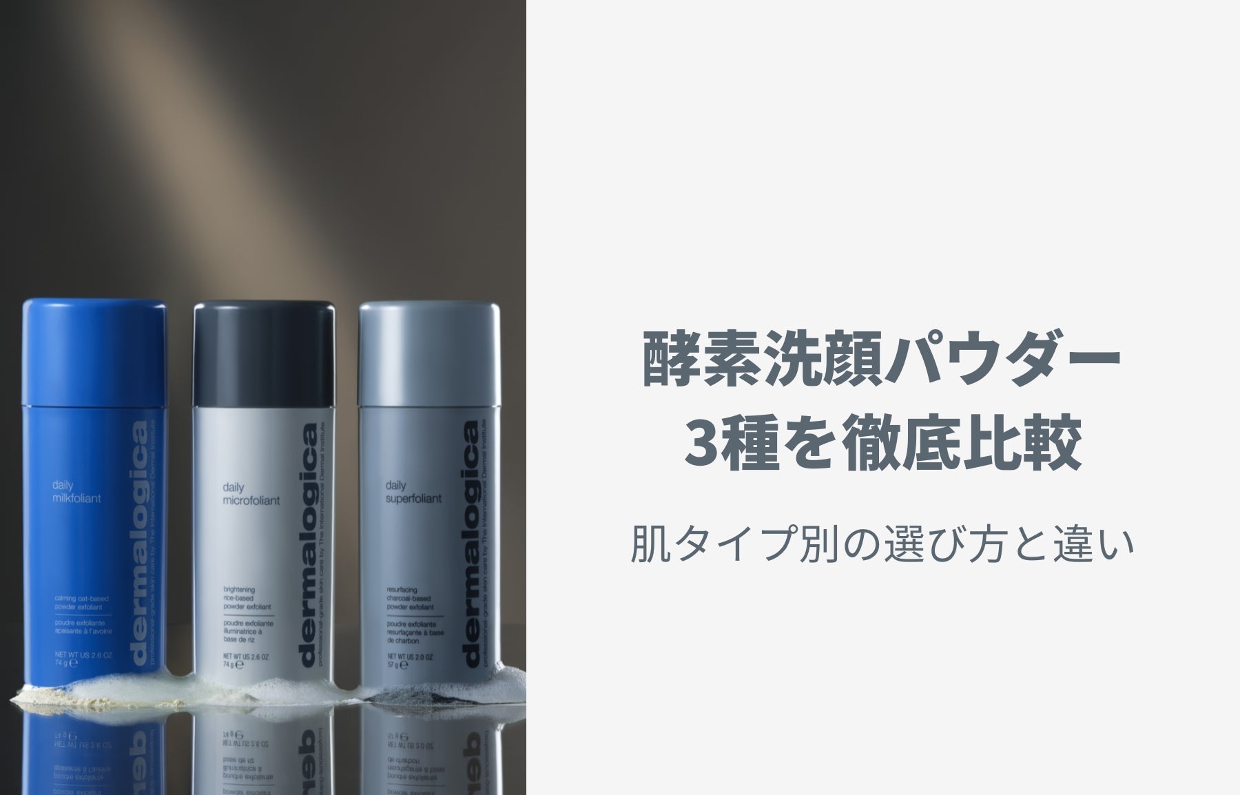 ダーマロジカの酵素洗顔パウダー3種を徹底比較｜肌タイプ別の選び方と違い