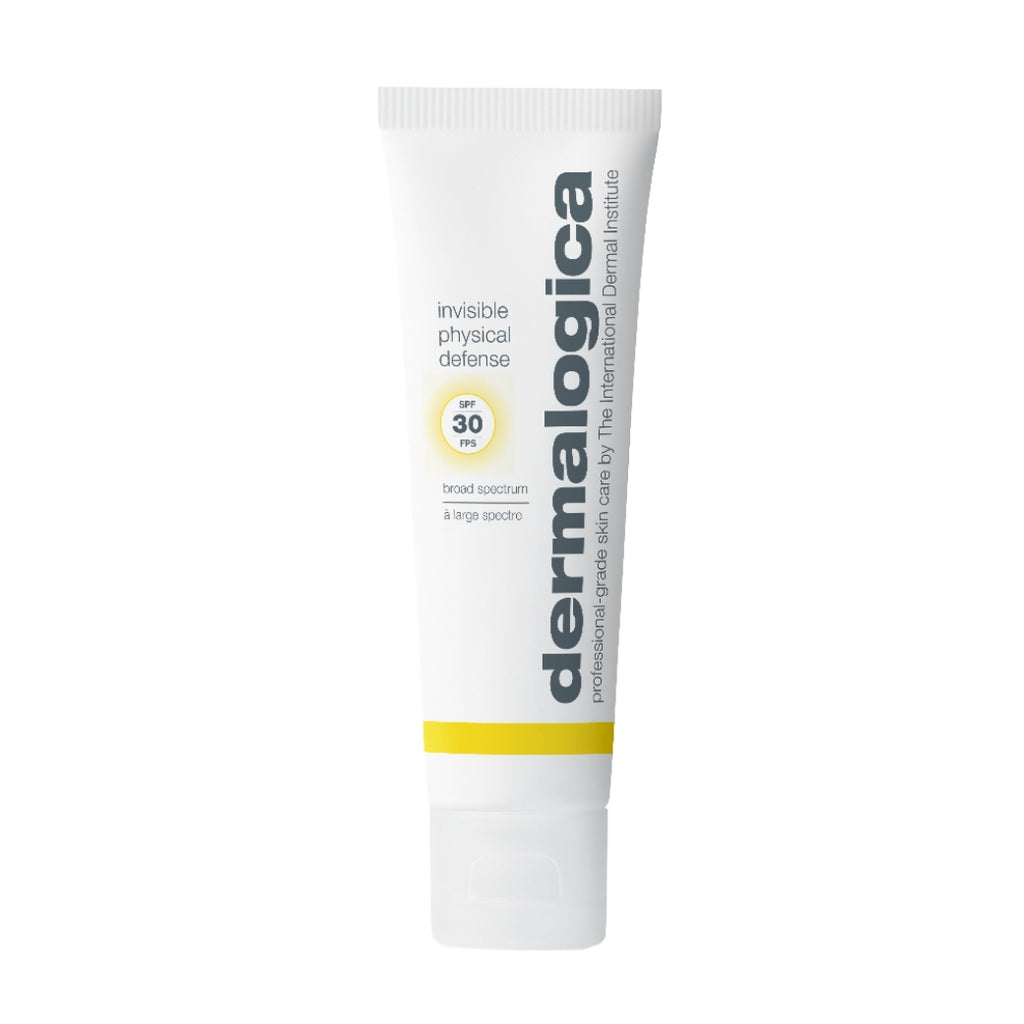 ダーマロジカ インビジブル フィジカル ディフェンス SPF30 — 紫外線吸収剤不使用の日焼け止めチューブ正面の製品画像 | 日焼け止め