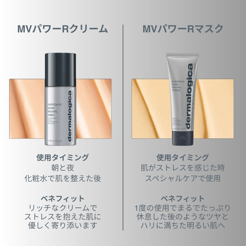 ダーマロジカ MVパワーRクリームとマスクの使い分け比較 — 使用タイミングとベネフィットの違い | 保湿クリーム
